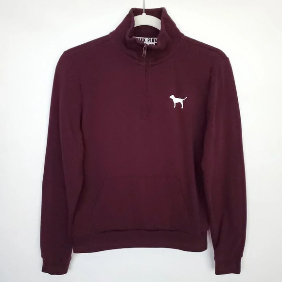 Pink Victoria's Secret Sweatshirt Small Burgundy Quarter Zip Cowl Neck Pullover - Picture 5 of 12